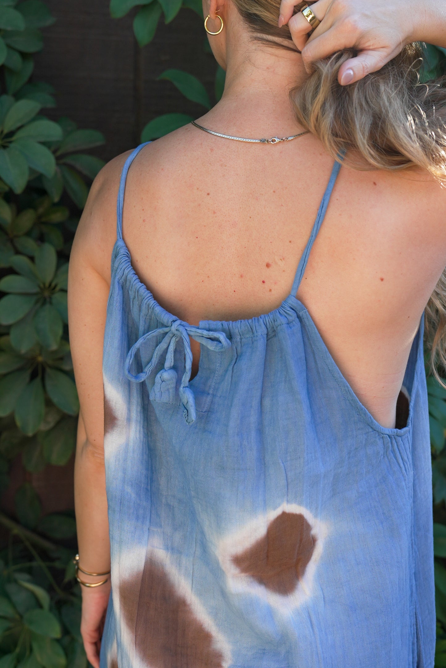 Ruched Neck Cotton Gauze Dress
