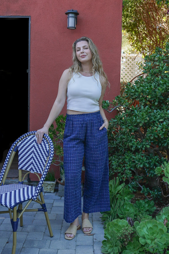 Indigo Stonewashed Gingham Lounge Pants