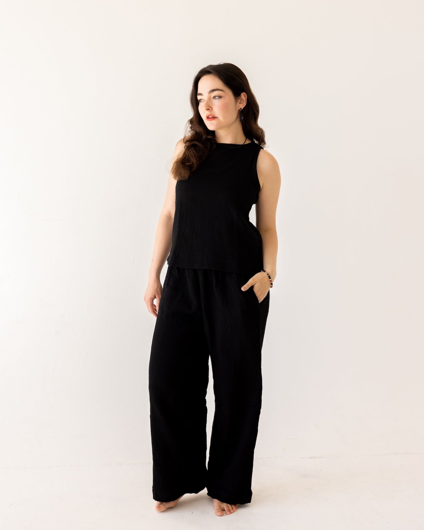 Boat Neck Gauze Tank Top