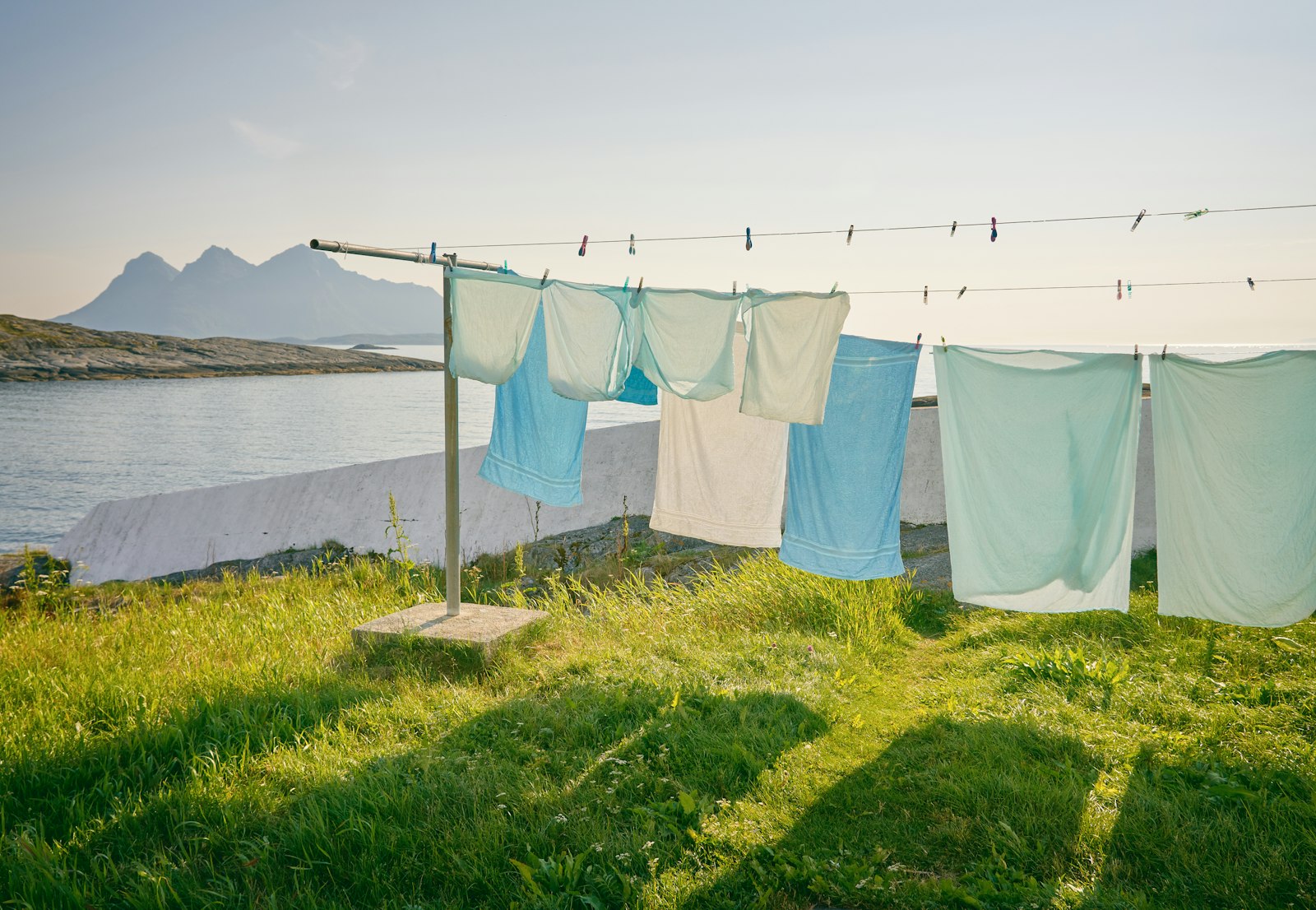 Row of clothing hanging on a rack