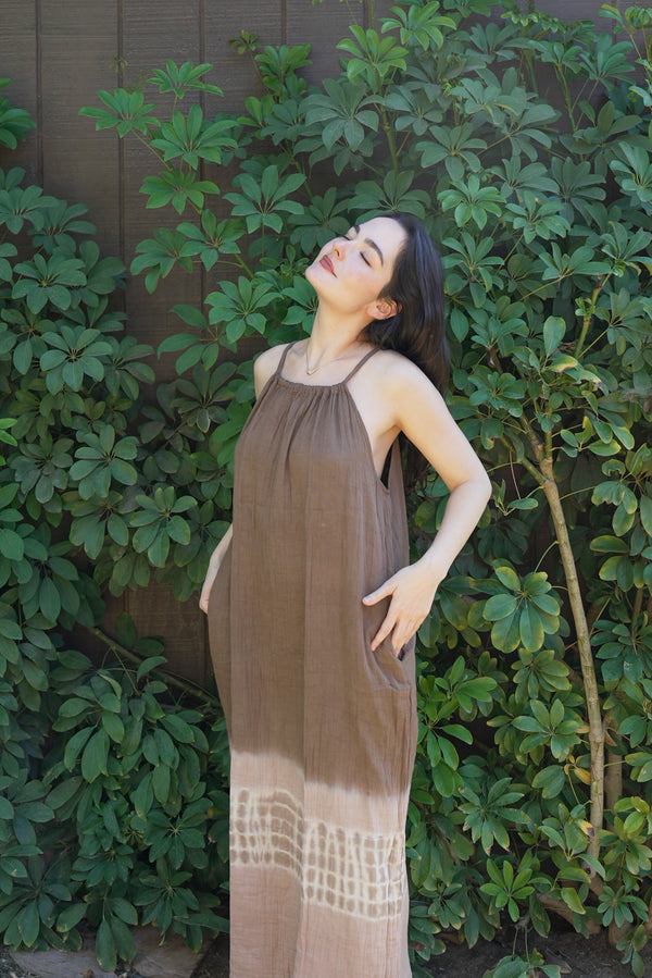 Ruched Neck Cotton Gauze Dress