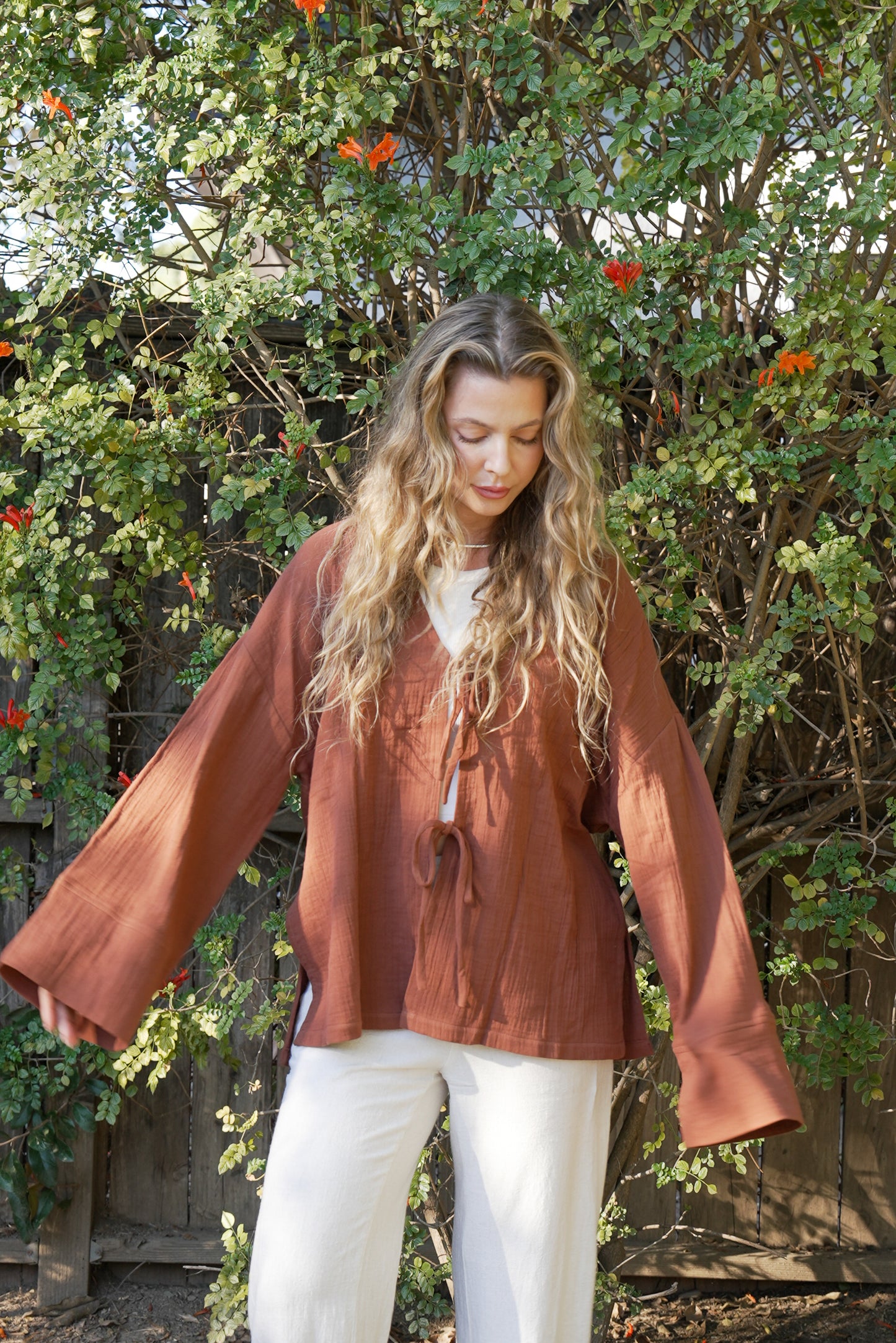 Oversized Tie Front Gauze Kimono