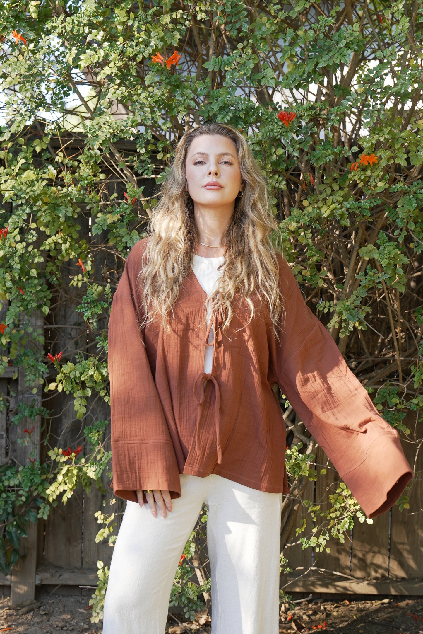 Oversized Tie Front Gauze Kimono