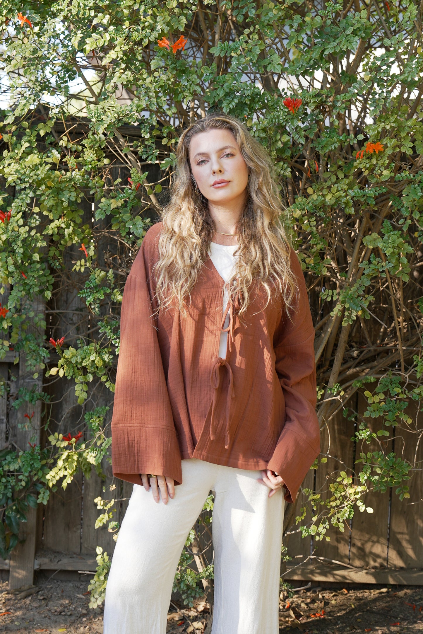 Oversized Tie Front Gauze Kimono