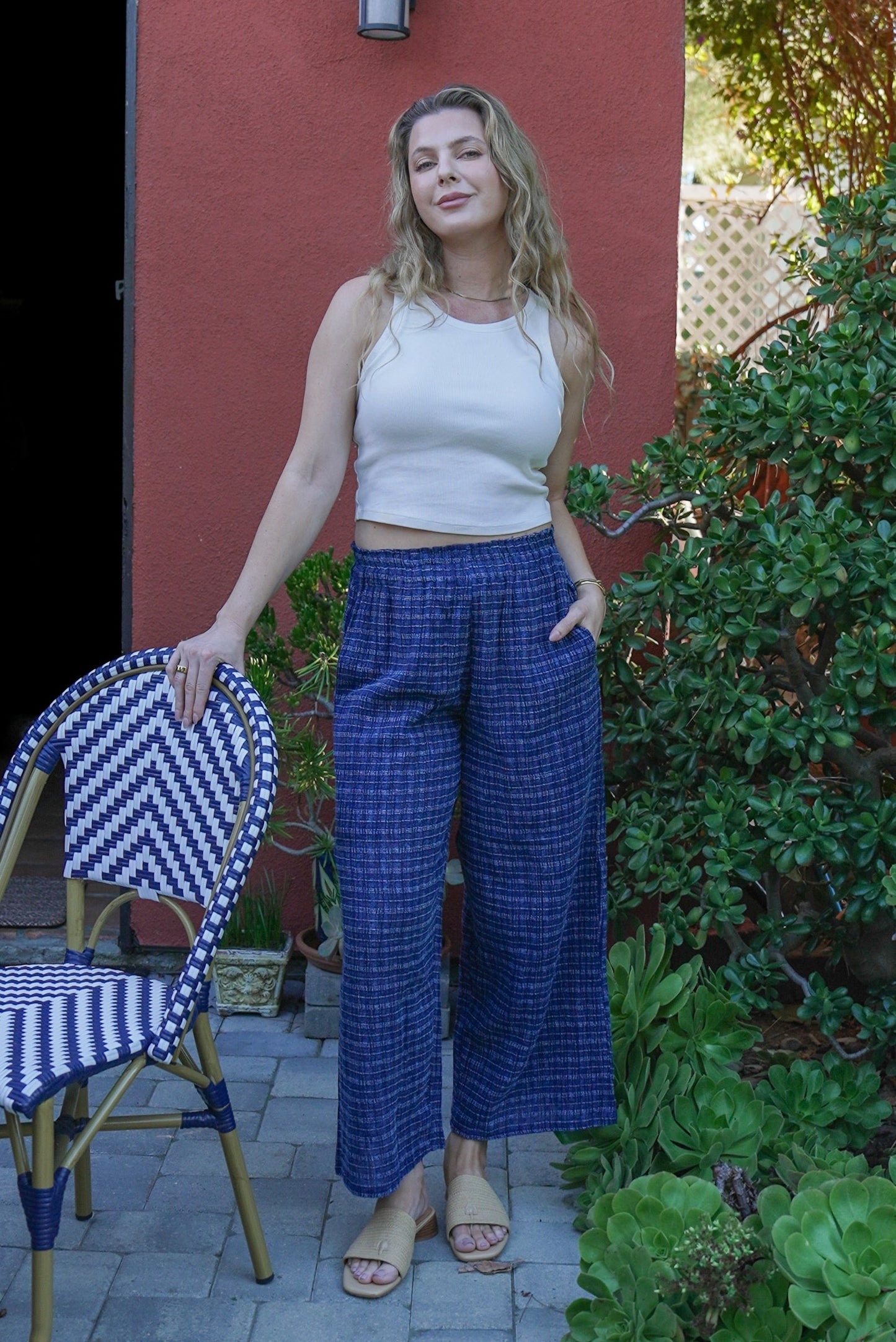Indigo Stonewashed Gingham Lounge Pants