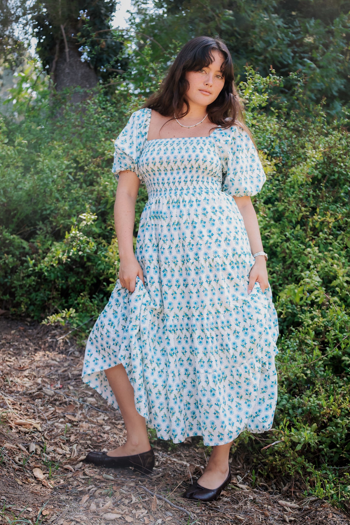 The Fawn puff-sleeve shirred dress — view 2