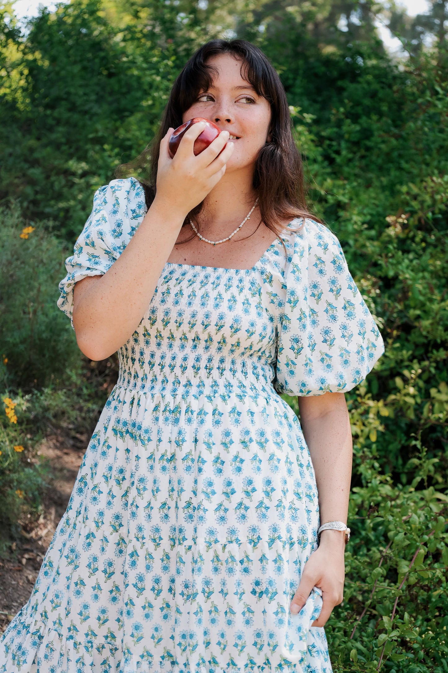 The Fawn Puff-Sleeve Shirred Cotton Dress