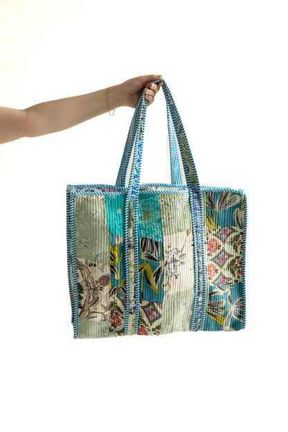 Patchwork Quilted Tote Bag 17x18"