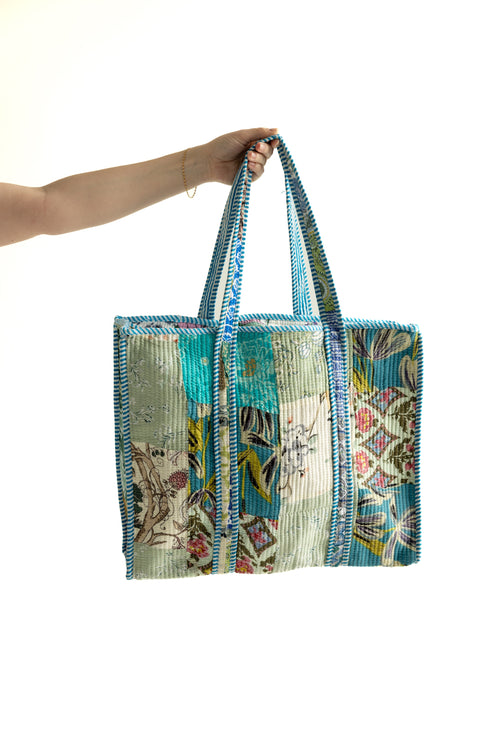 Patchwork Quilted Tote Bag 17x18"