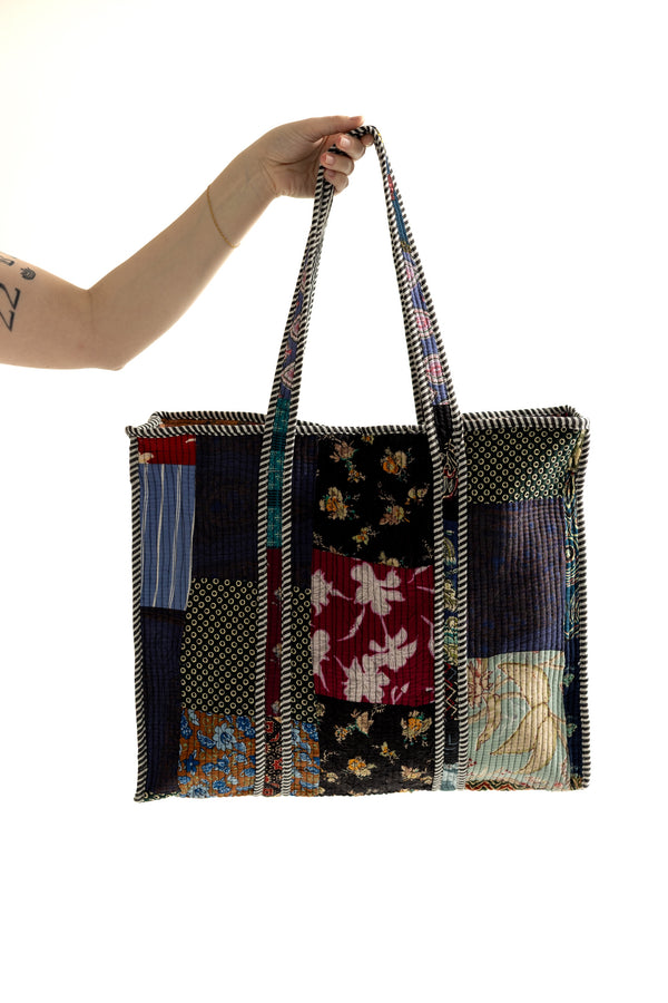 Patchwork Quilted Tote Bag 17x18"