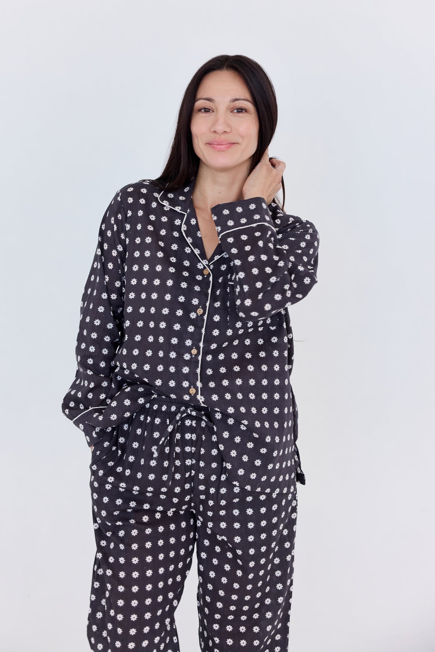 Block Printed Long Sleeve Pajama Set
