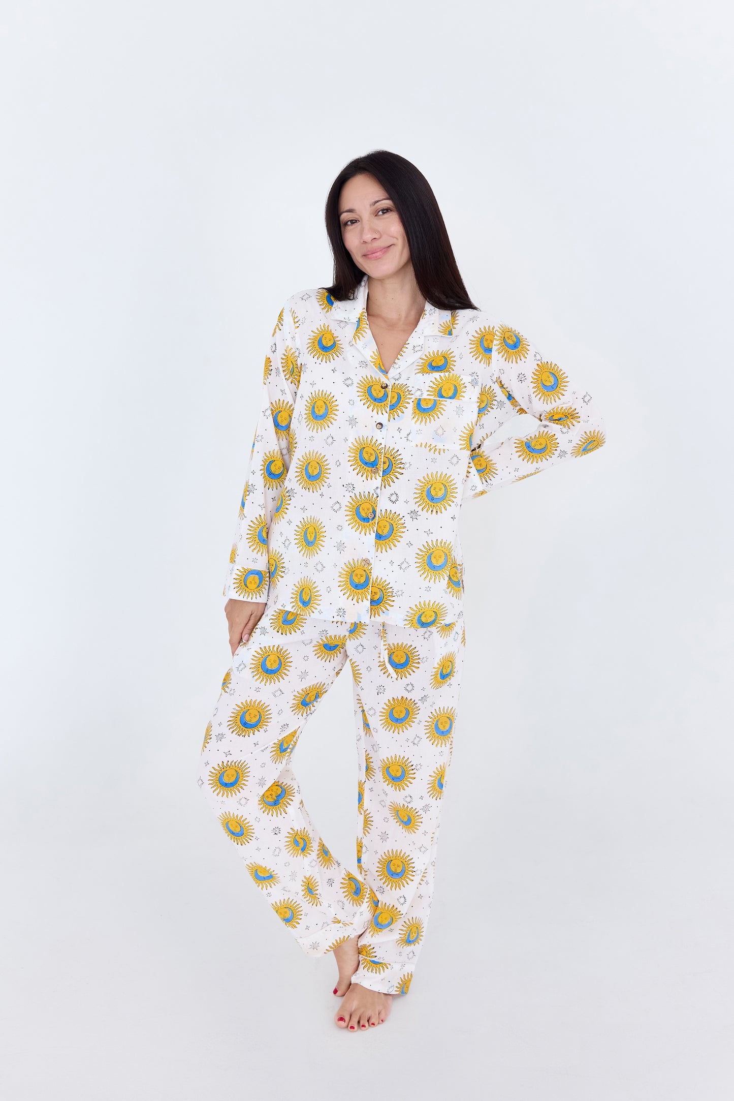Block Printed Long Sleeve Pajama Set