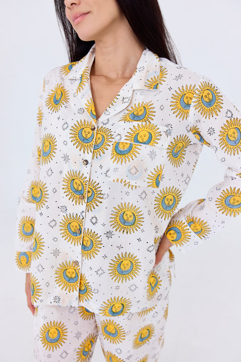 Block Printed Long Sleeve Pajama Set