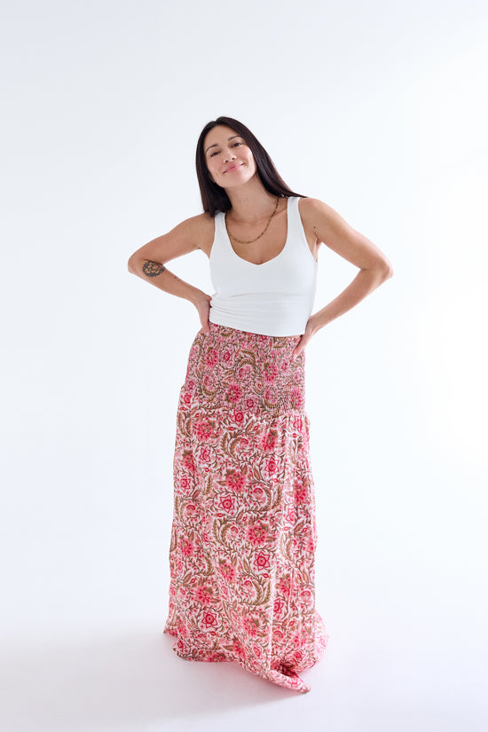Convertible shirred cotton skirt — view 3