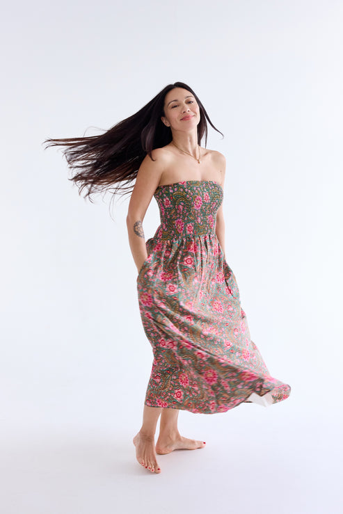 Convertible shirred cotton skirt — view 7