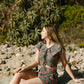The Sunday Set: block-printed cotton tie-front crop top — view 2