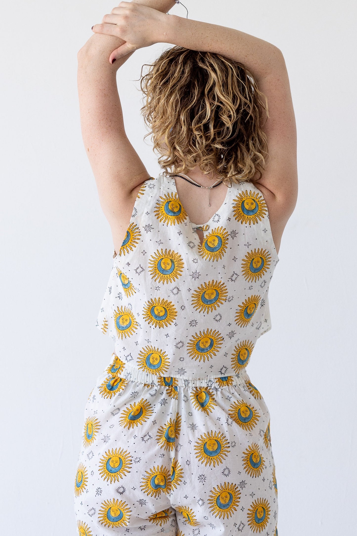 Sweet Escape Tank: hand block-printed malmal cotton high-neck crop tank — view 2