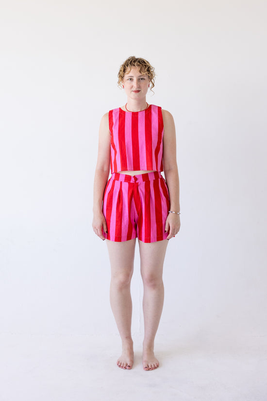 Sweet Escape Shorts: hand block-printed malmal cotton tailored shorts