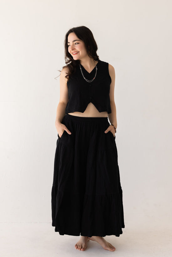 Triple Layer Cotton Gauze Midi Skirt