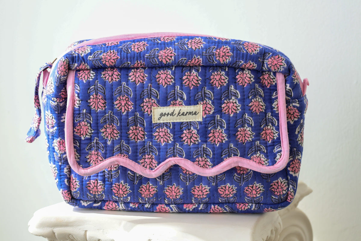 Scalloped Block Print Toiletry Bag