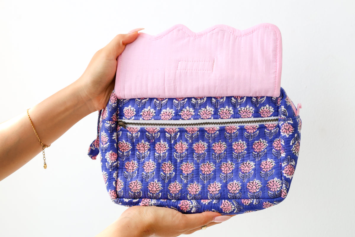 Scalloped Block Print Toiletry Bag