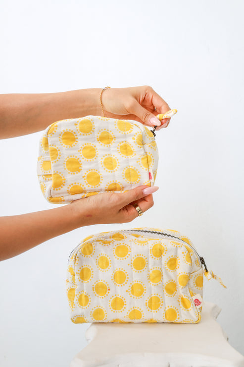Two Piece Quilted Cotton Toiletry Bag Set