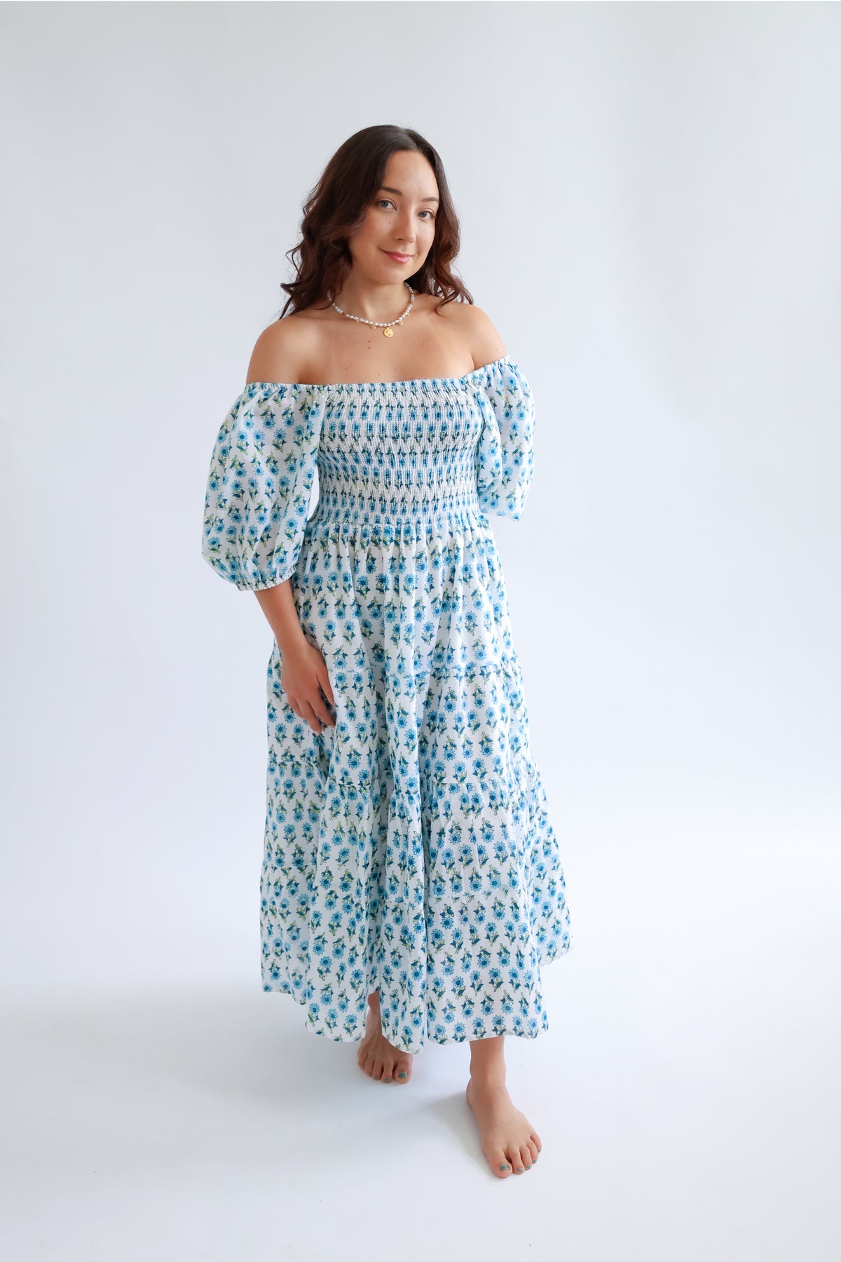 The Fawn - Puff Sleeve Shirred Cotton Dress