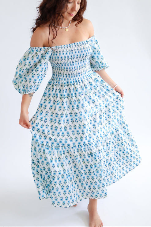 The Fawn - Puff Sleeve Shirred Cotton Dress