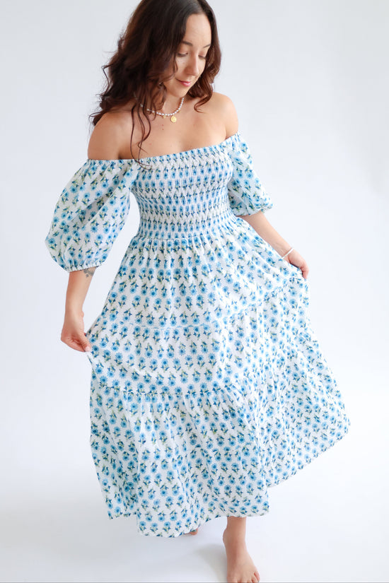The Fawn - Puff Sleeve Shirred Cotton Dress