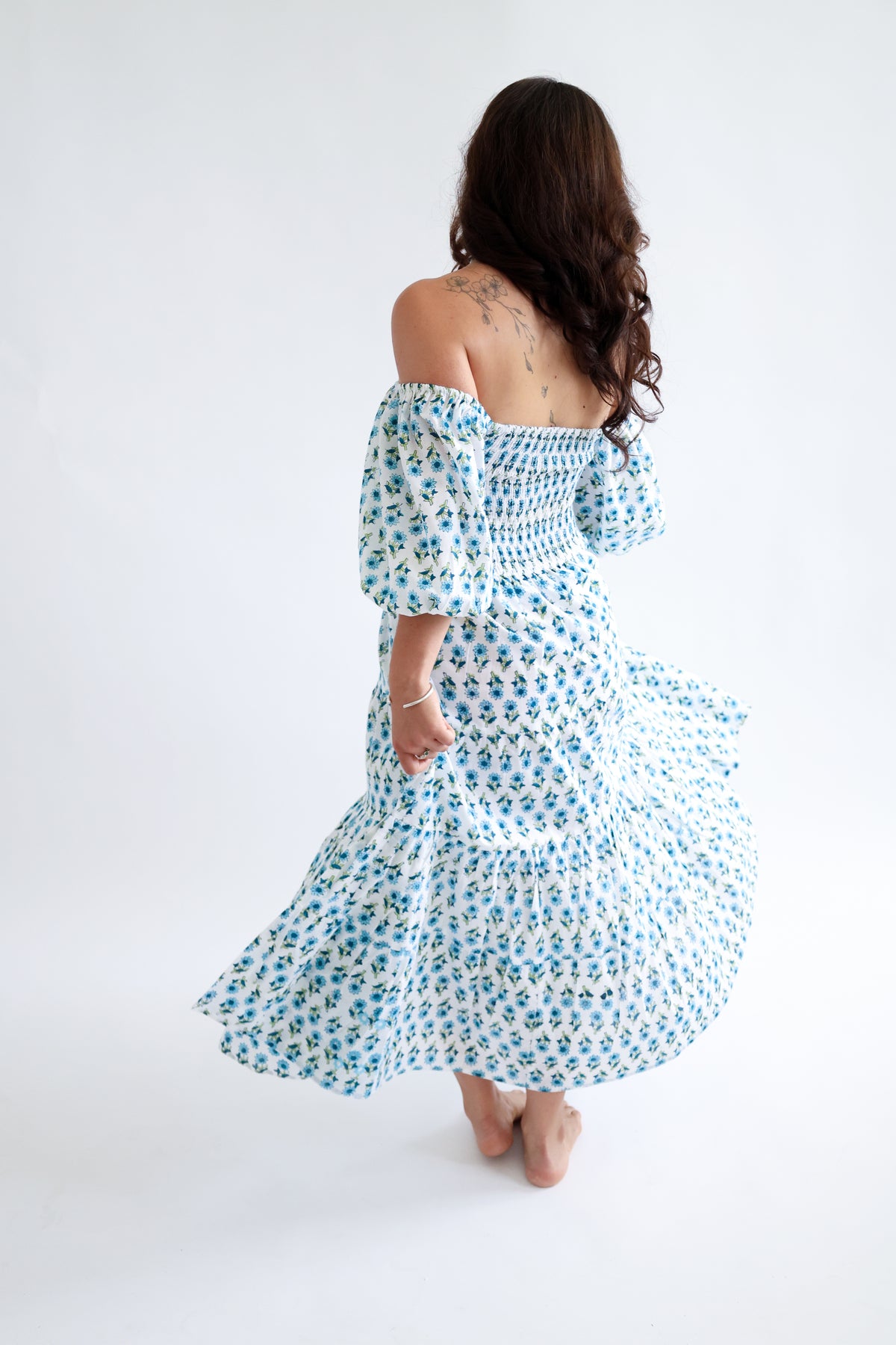 The Fawn - Puff Sleeve Shirred Cotton Dress