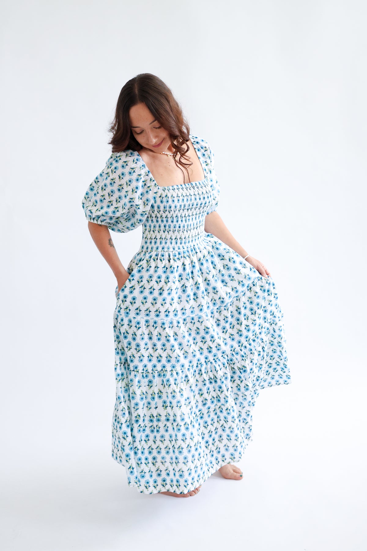 The Fawn - Puff Sleeve Shirred Cotton Dress