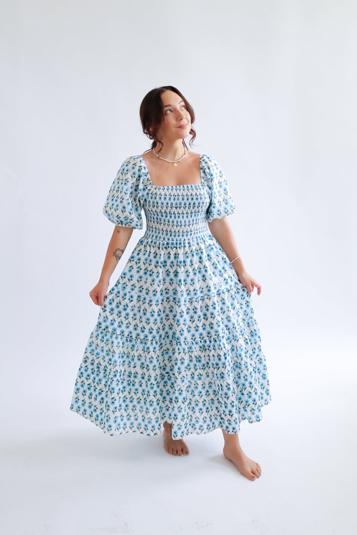The Fawn - Puff Sleeve Shirred Cotton Dress