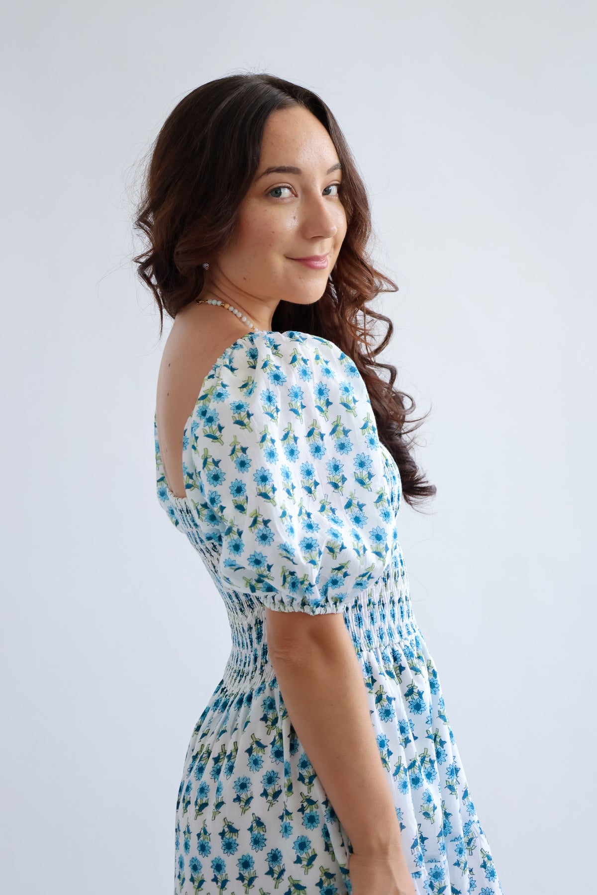 The Fawn - Puff Sleeve Shirred Cotton Dress