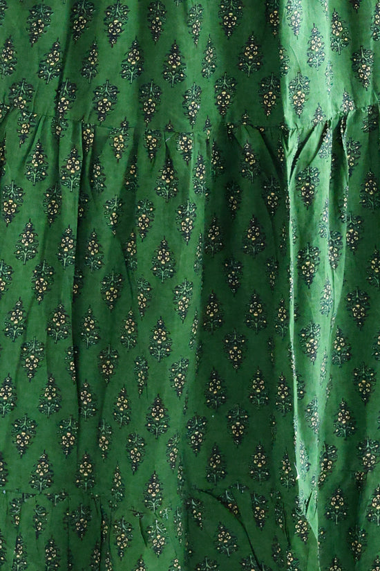 The Haven Skirt - Block Printed Tiered Cotton Maxi Skirt in Green