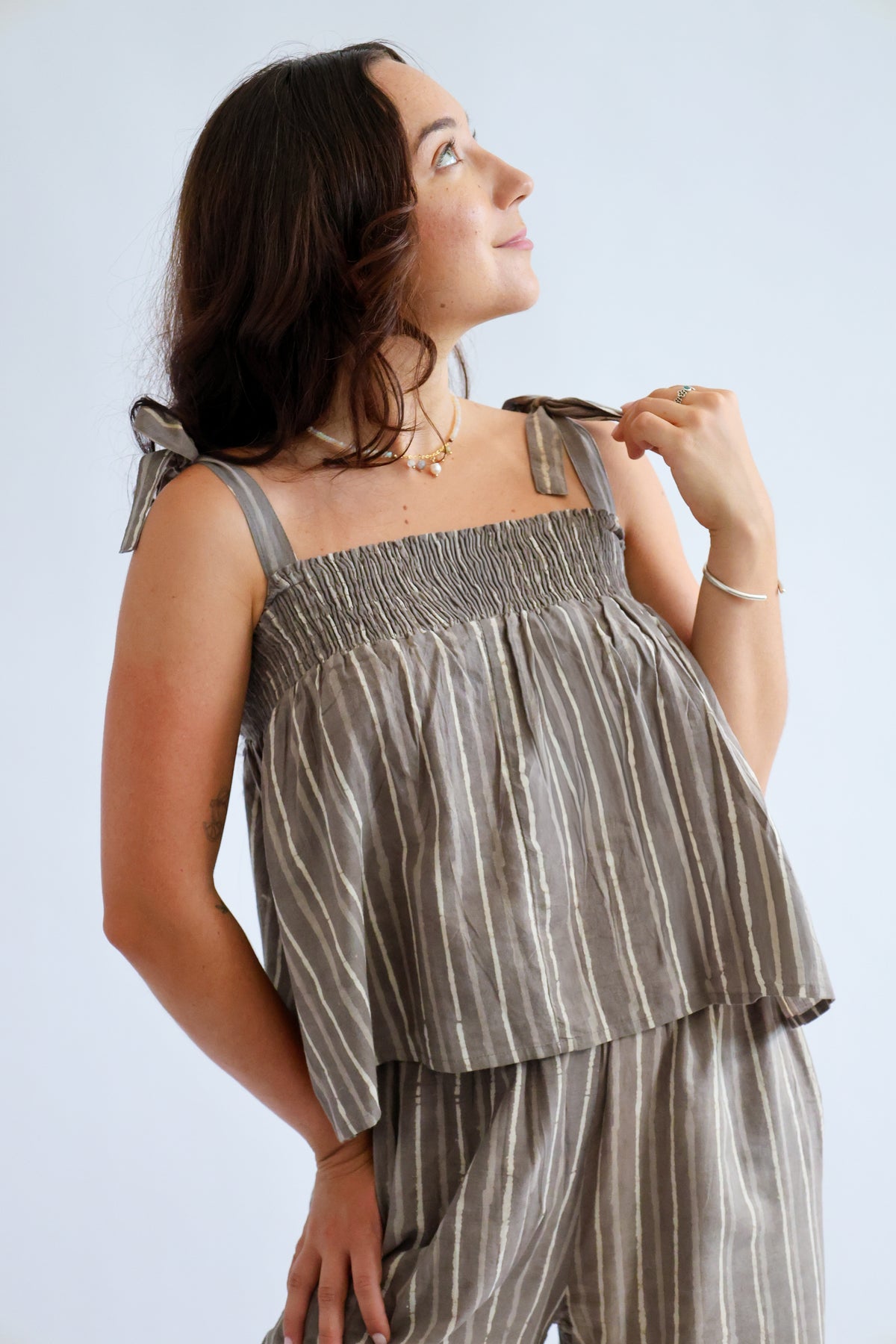 The Paula Cotton Block Printed Tie Strap Tank