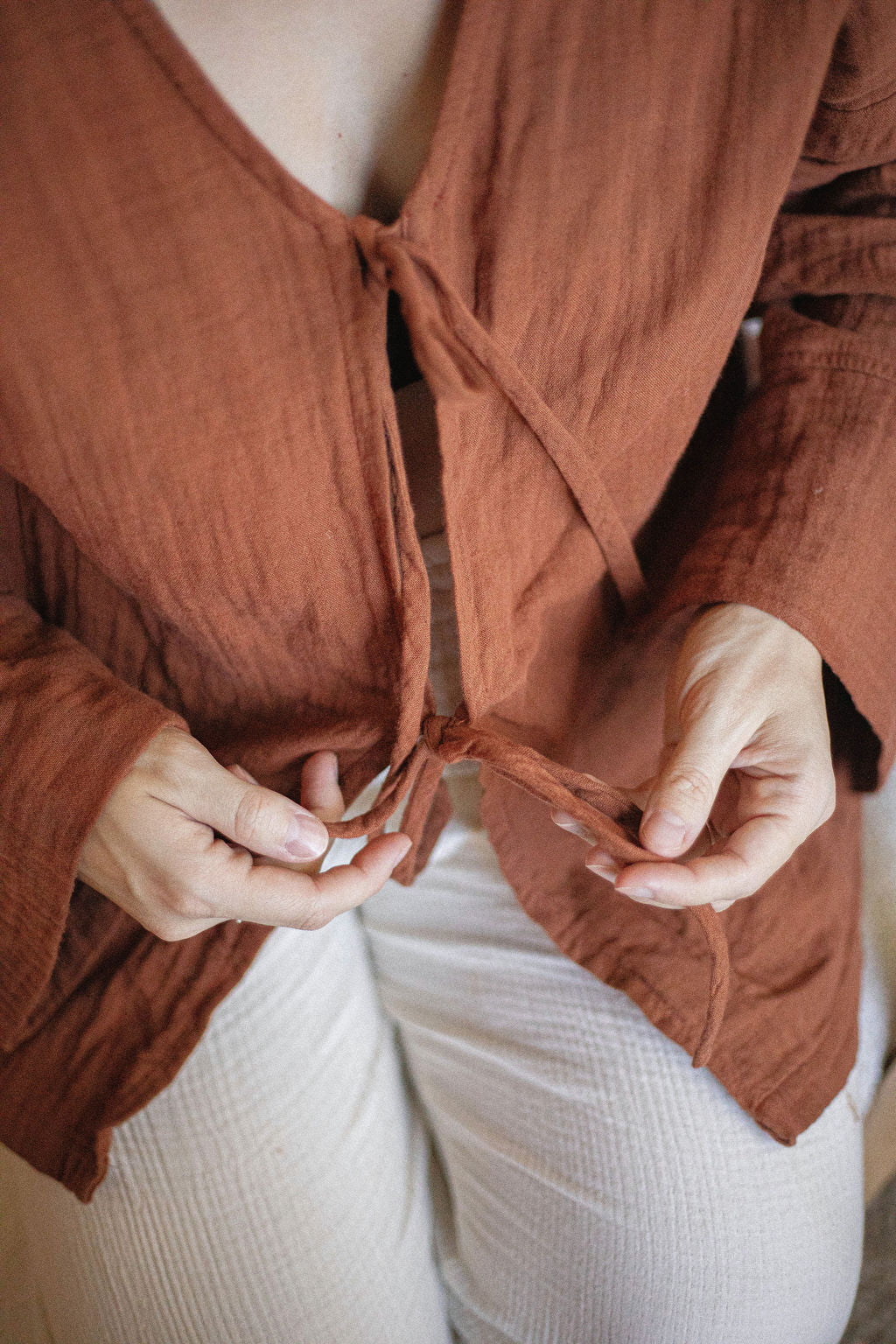 Oversized Tie Front Gauze Kimono
