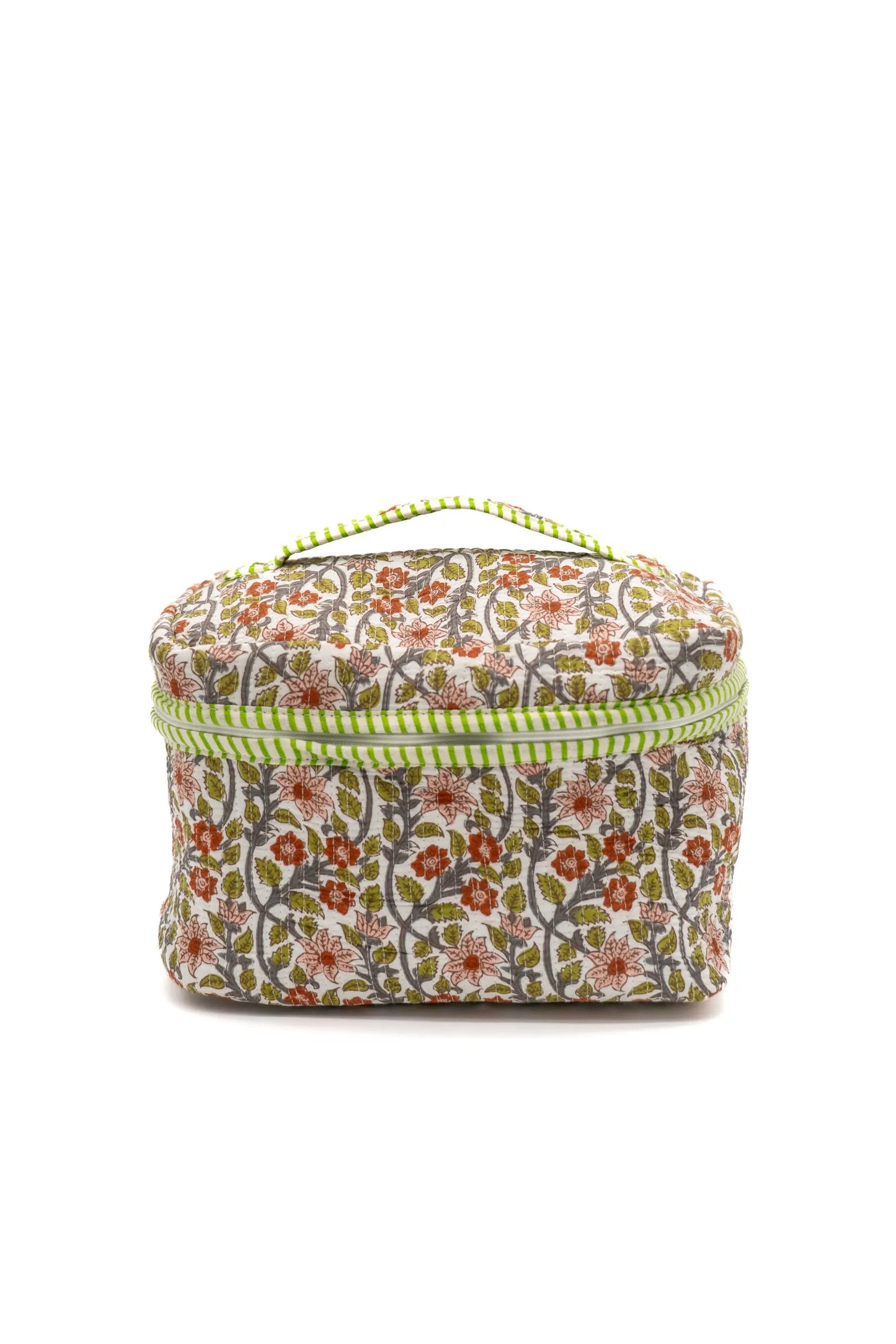 Large Quilted Cotton Toiletry Makeup Bag with Handle