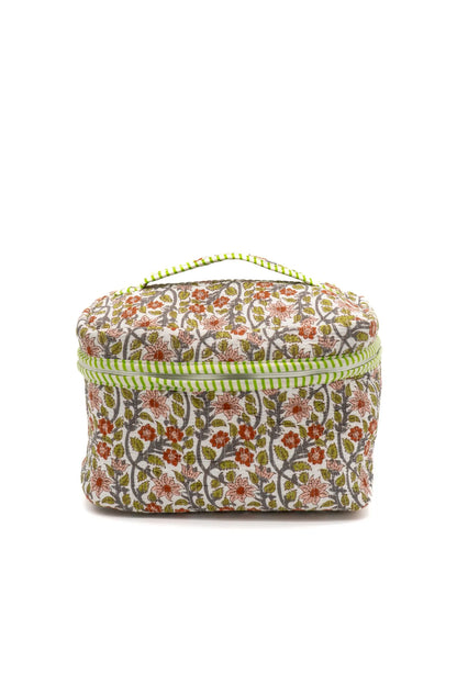 Large Quilted Cotton Toiletry Makeup Bag with Handle