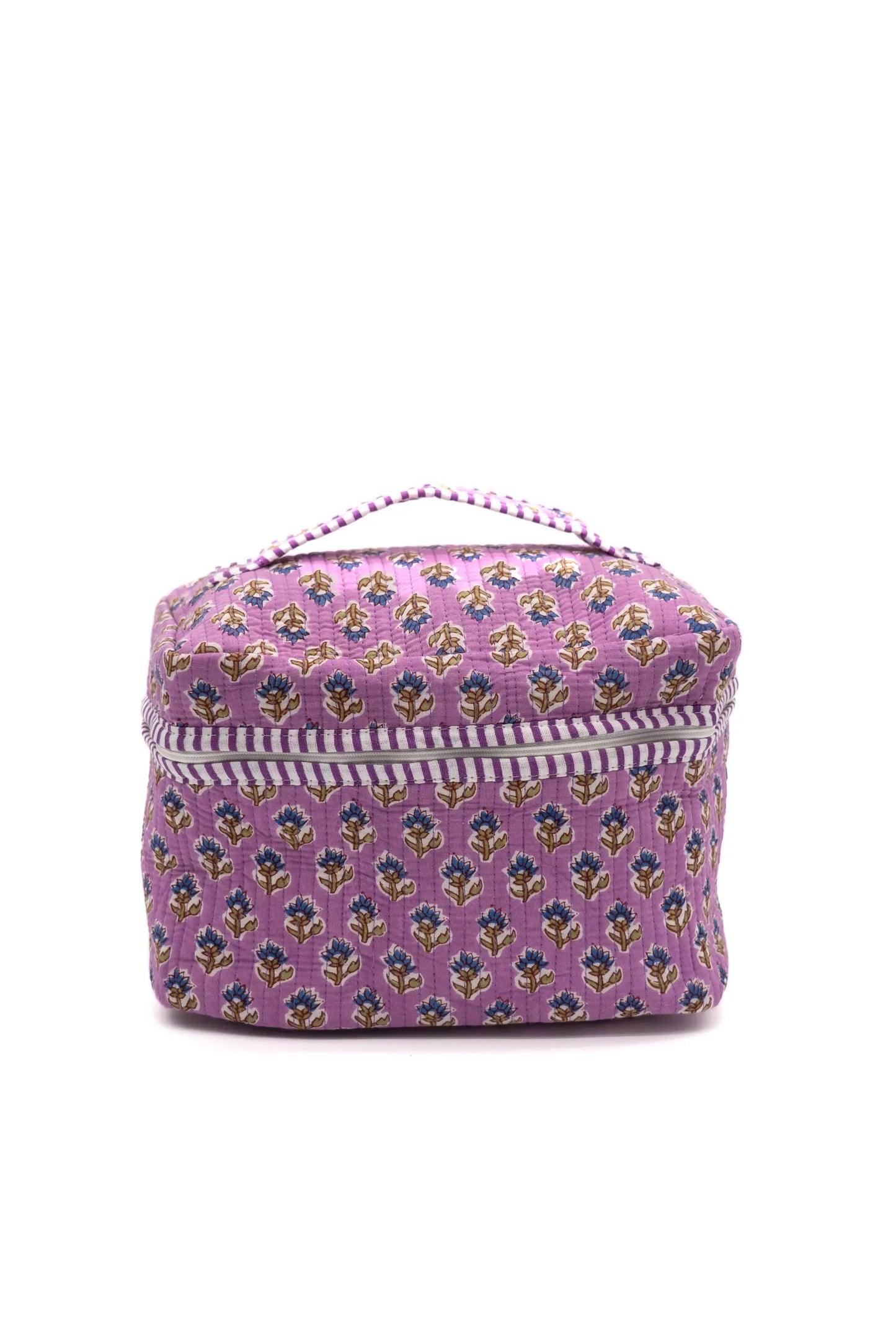 Large Quilted Cotton Toiletry Makeup Bag with Handle