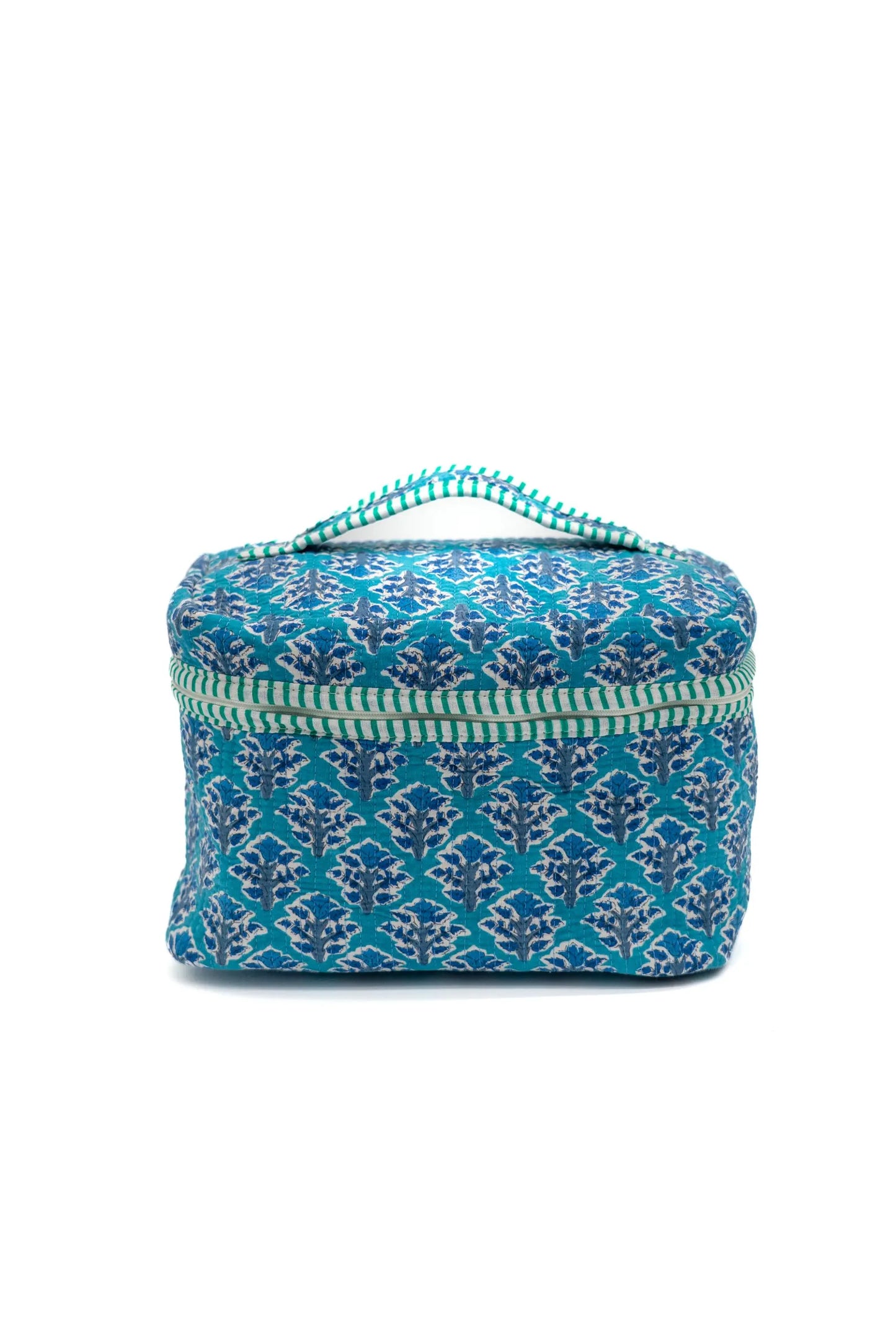 Large Quilted Cotton Toiletry Makeup Bag with Handle