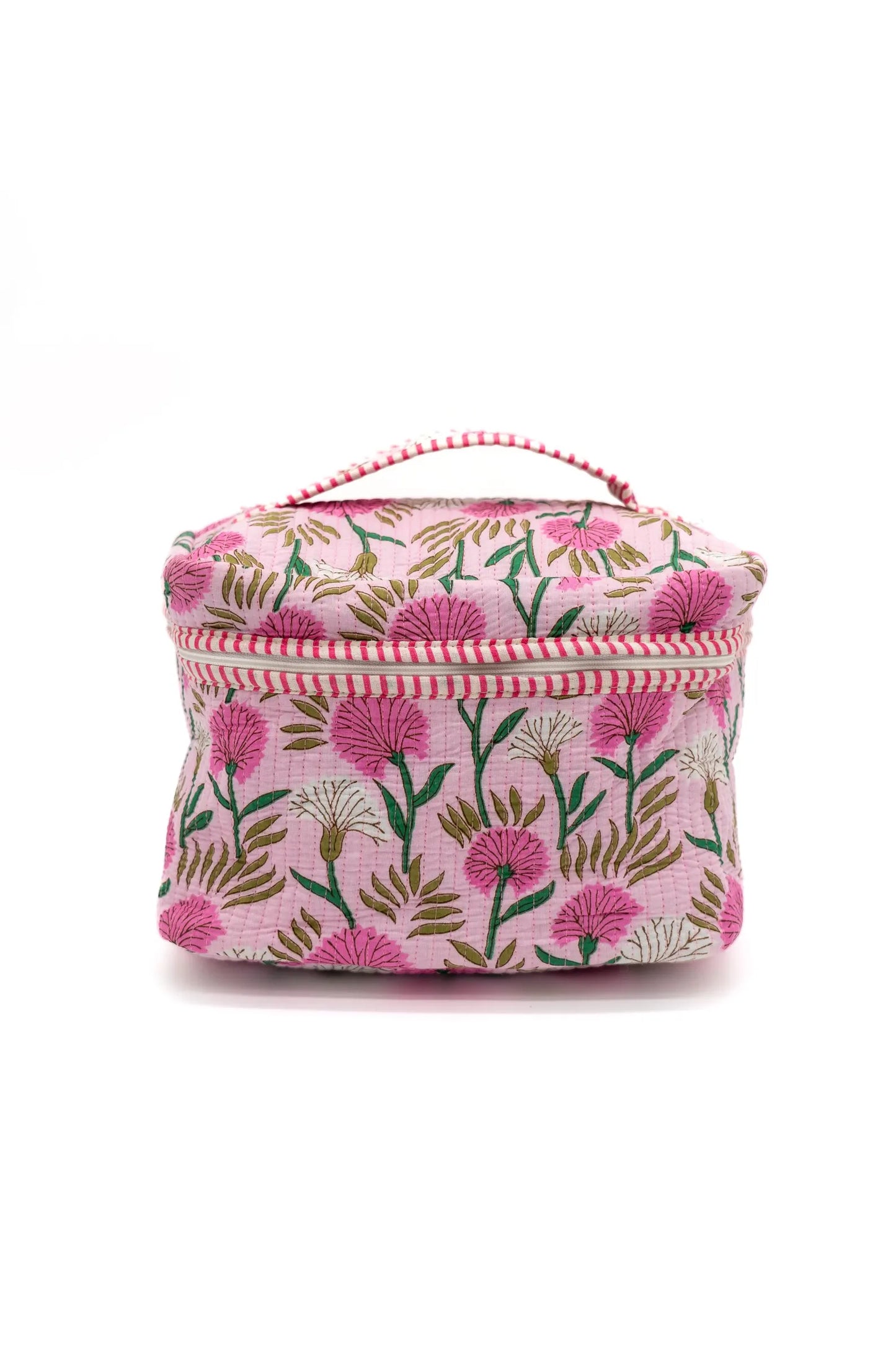 Large Quilted Cotton Toiletry Makeup Bag with Handle