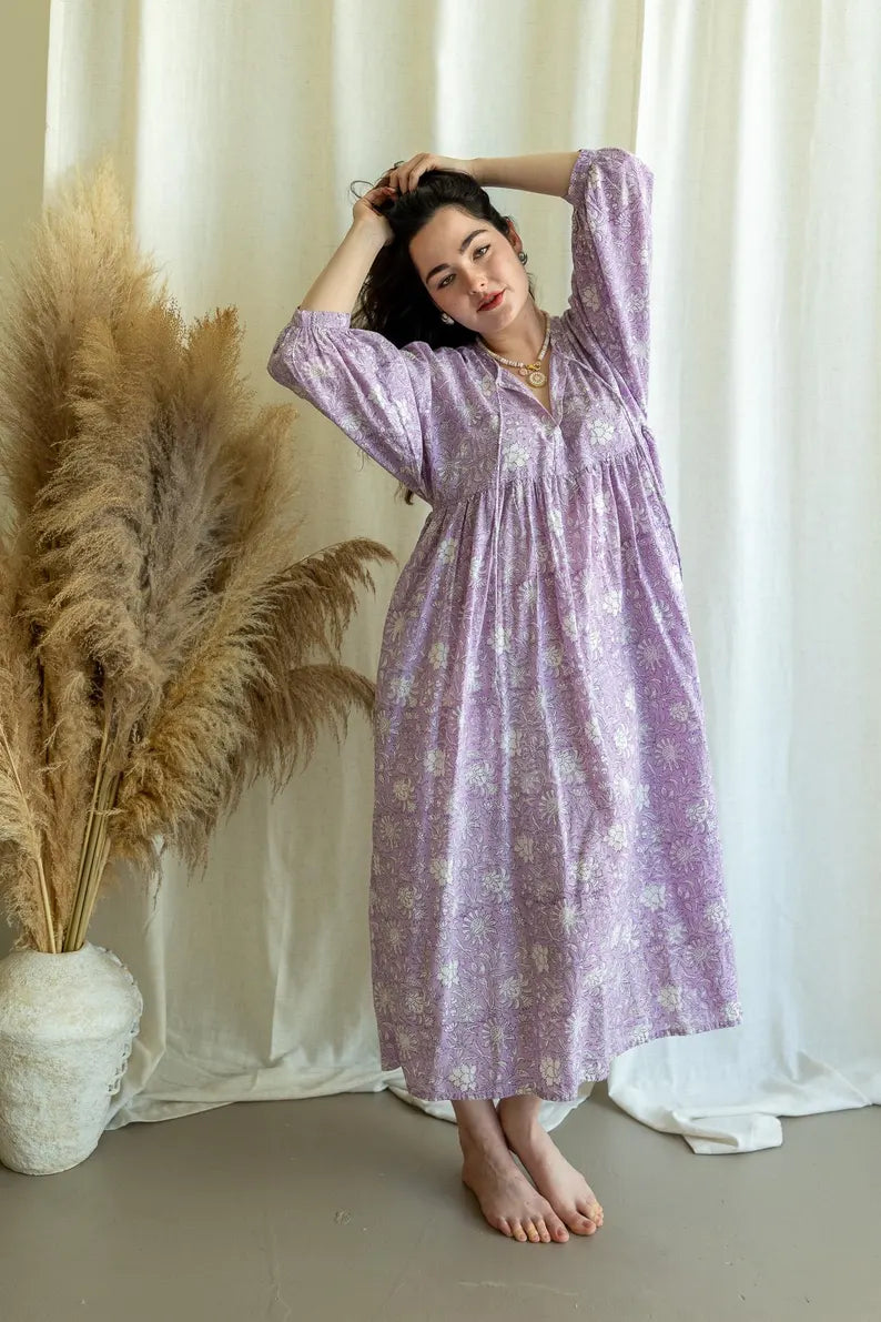 Sweetheart Block-Printed Cotton Midi Dress