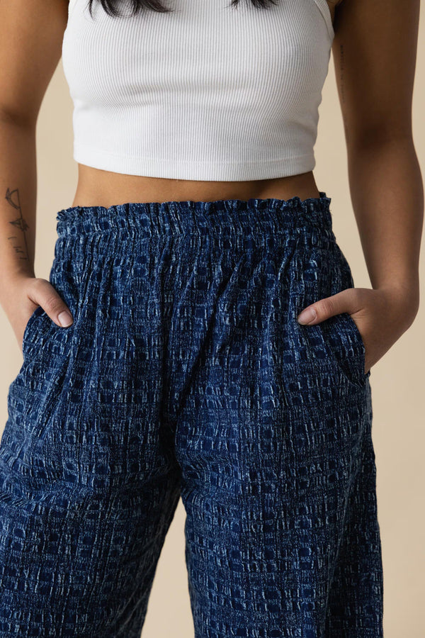Indigo Stonewashed Gingham Lounge Pants