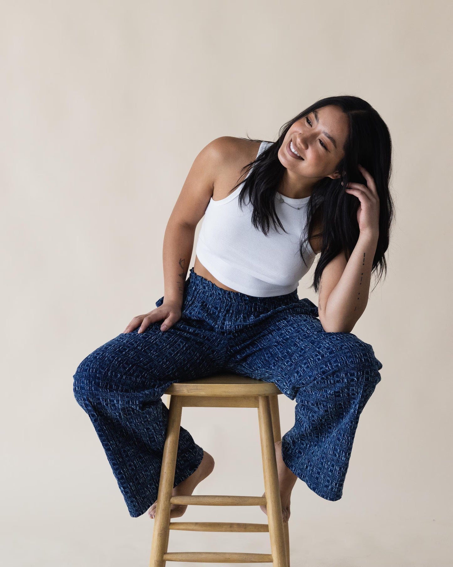 Indigo Stonewashed Gingham Lounge Pants
