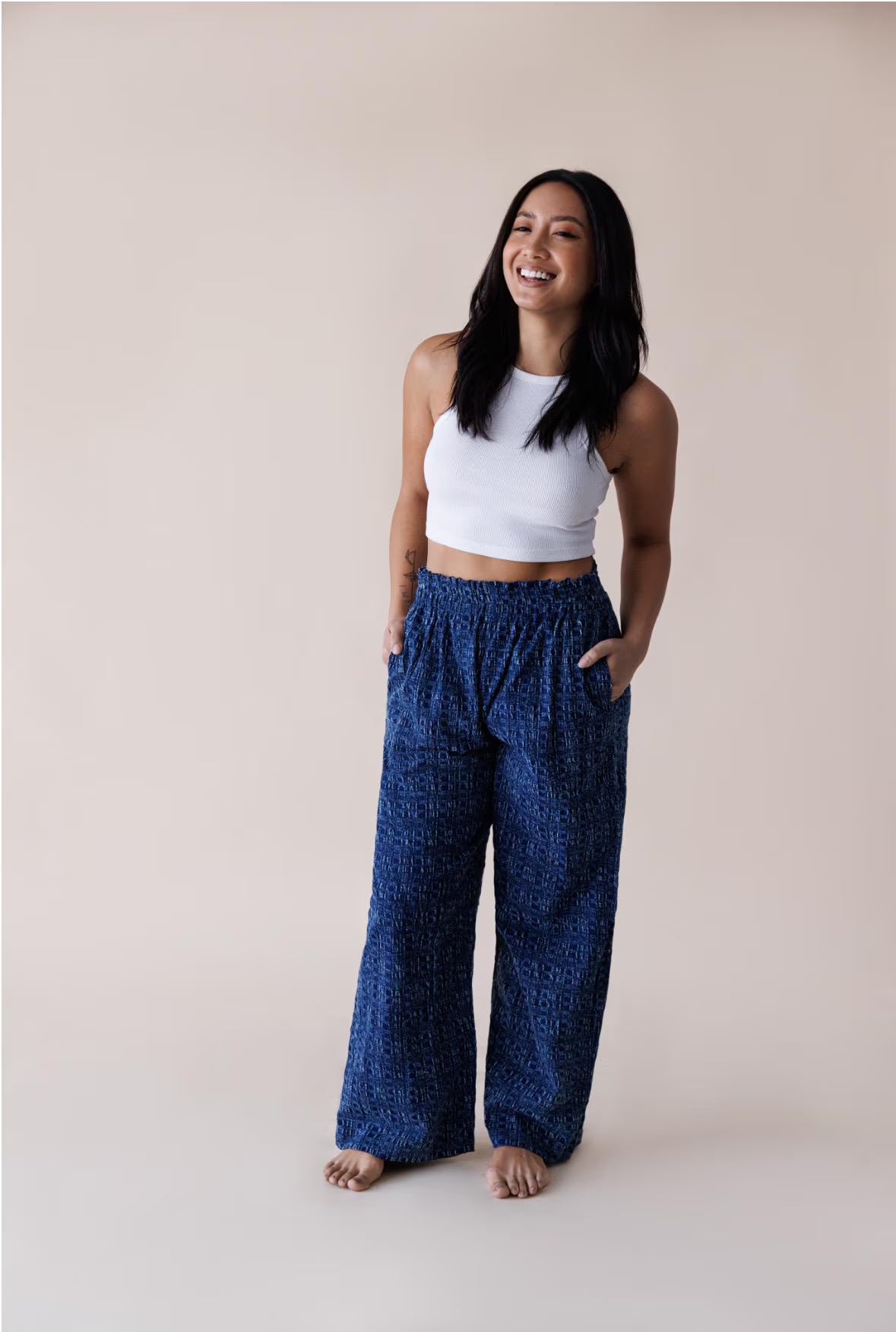 Indigo Stonewashed Gingham Lounge Pants
