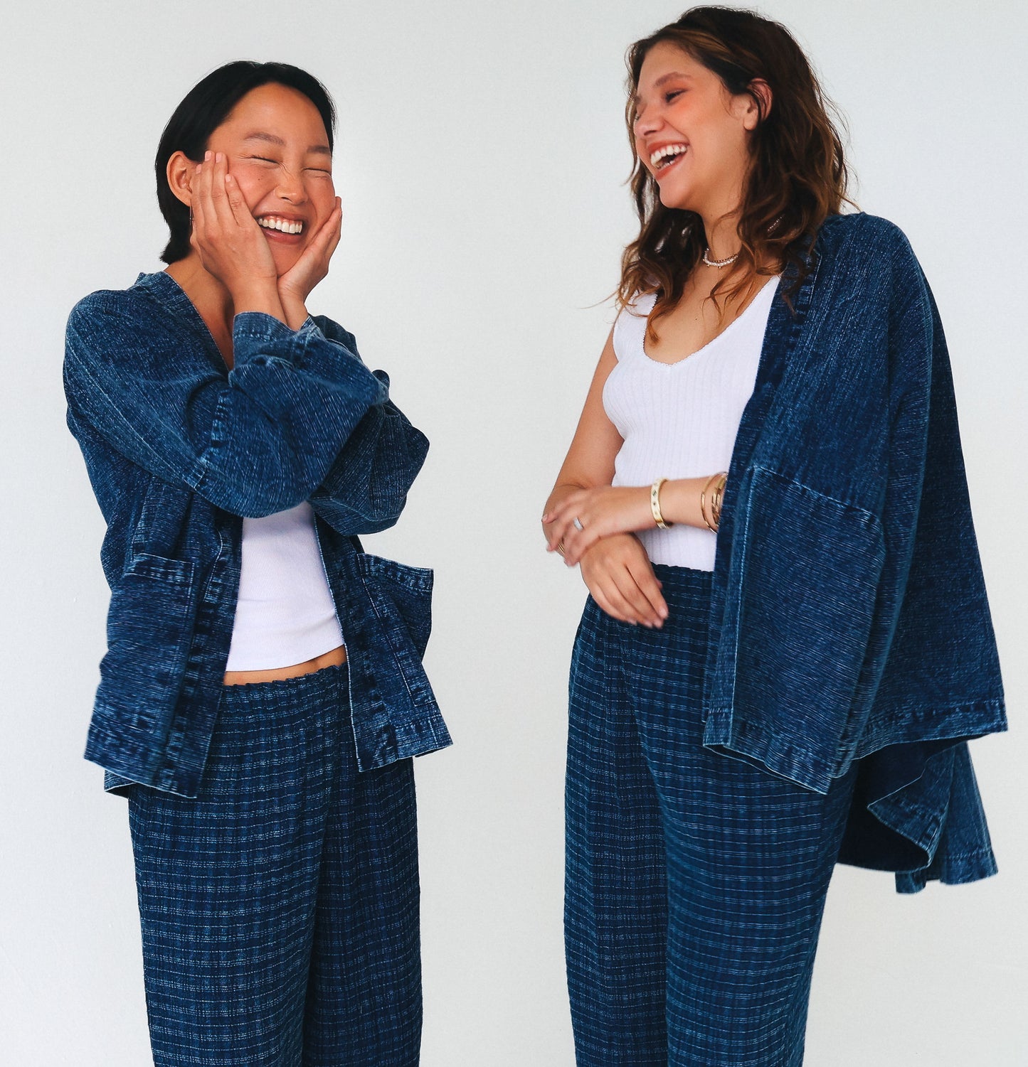 Indigo hand-dyed cotton kimono, open front — view 5