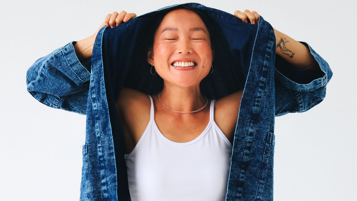 Indigo hand-dyed cotton kimono, open front — view 7