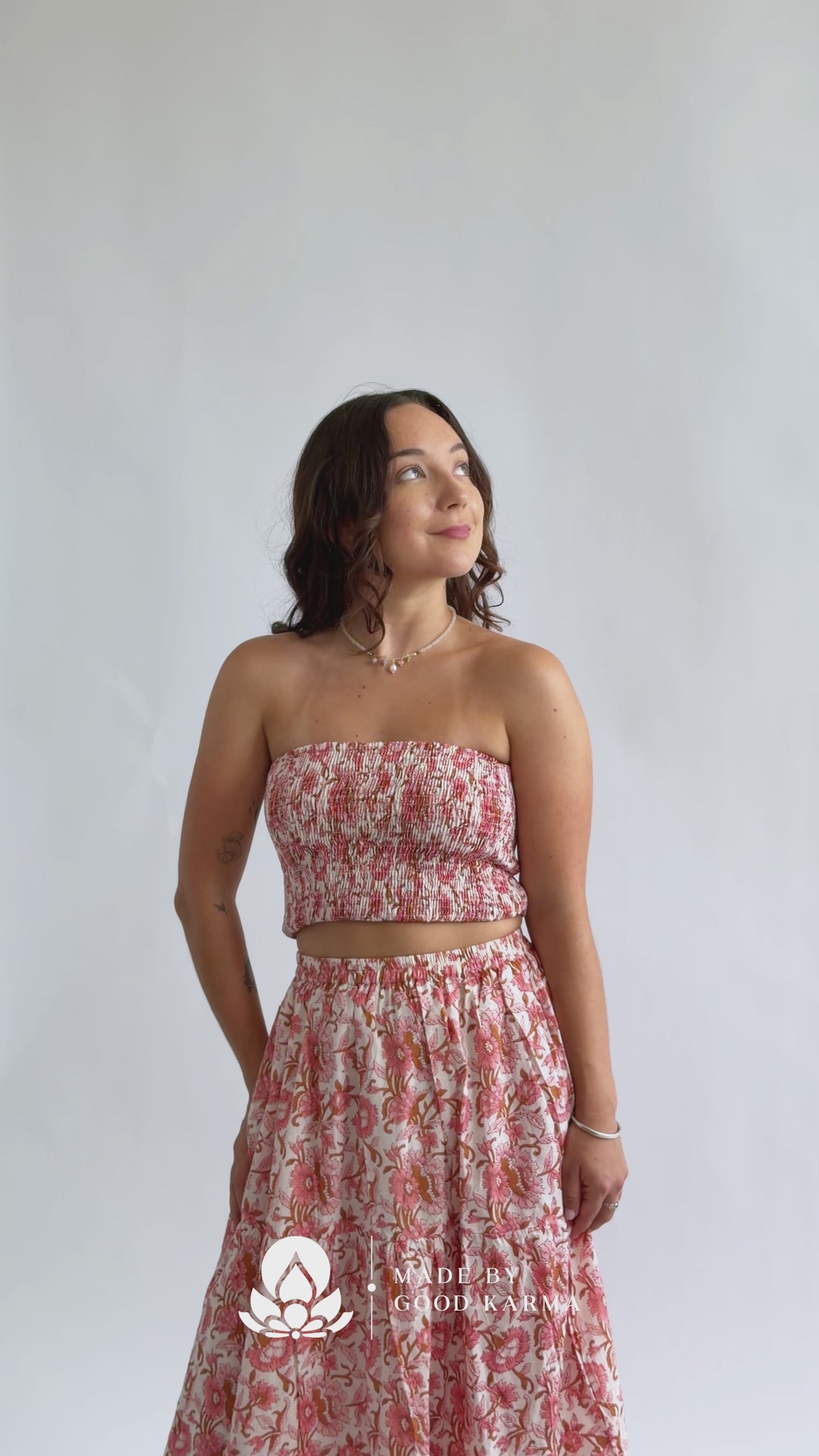 The Haven Skirt - Block Printed Tiered Cotton Maxi Skirt in Pink Multi