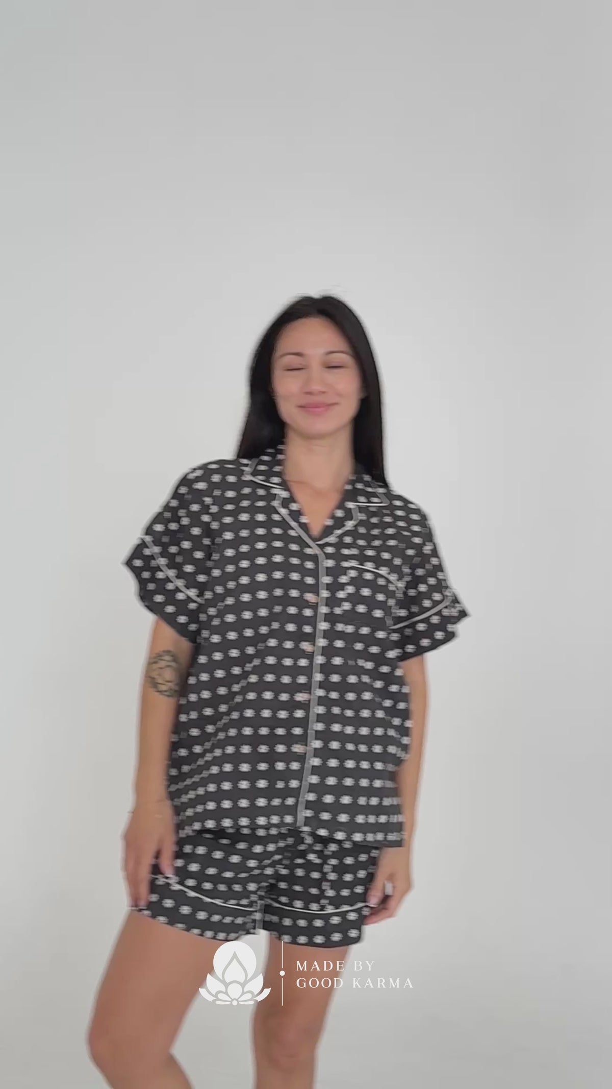 Short-Sleeved Block Printed Cotton Pajama Sets with Shorts