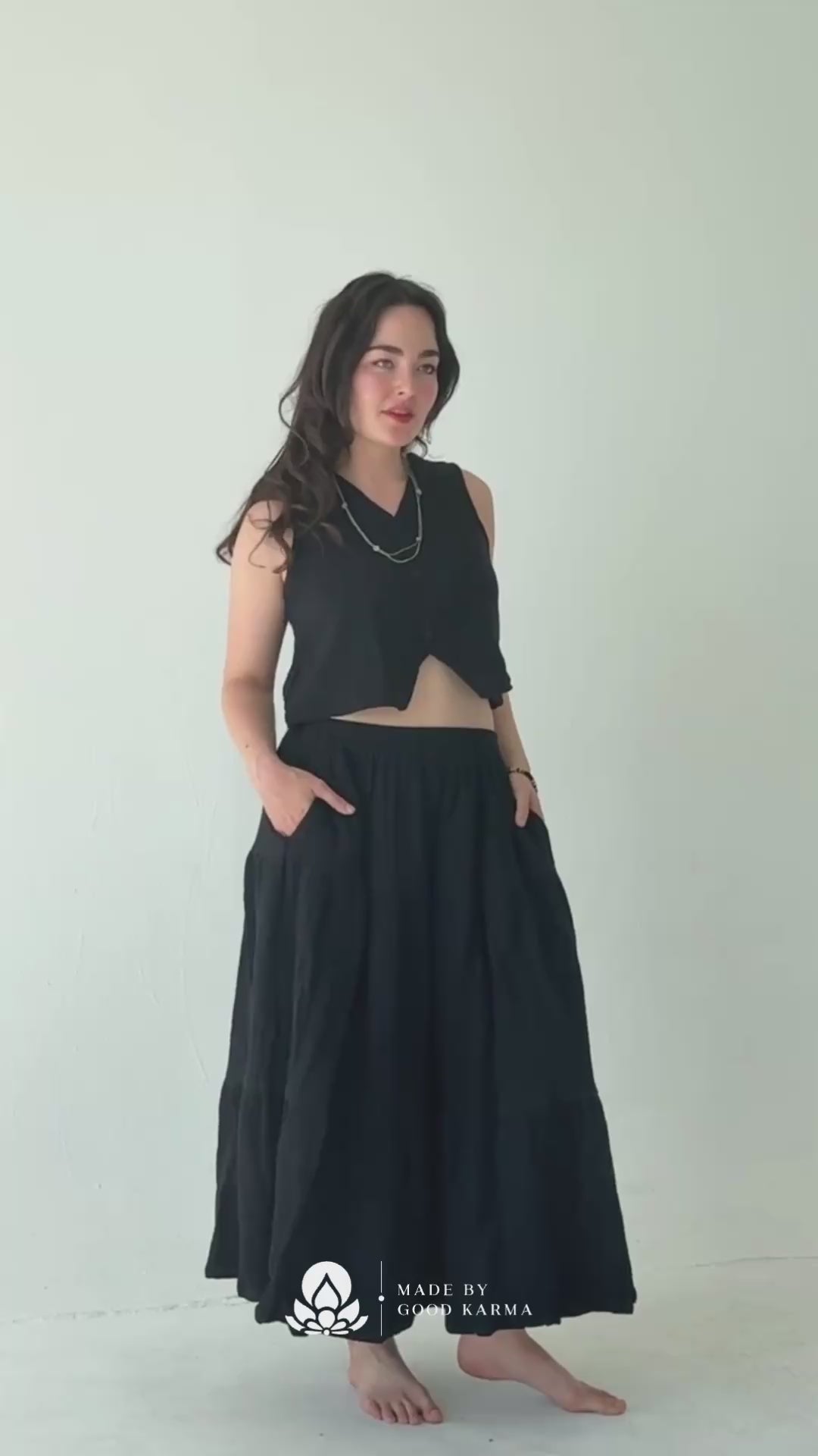 Triple Layer Cotton Gauze Midi Skirt